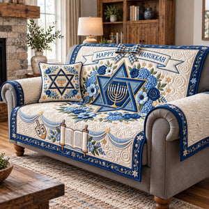Floral Star Of David Hanukkah Sofa Cover - Made to Order