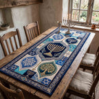 Deep Blue Menorah Medallion Table Runner