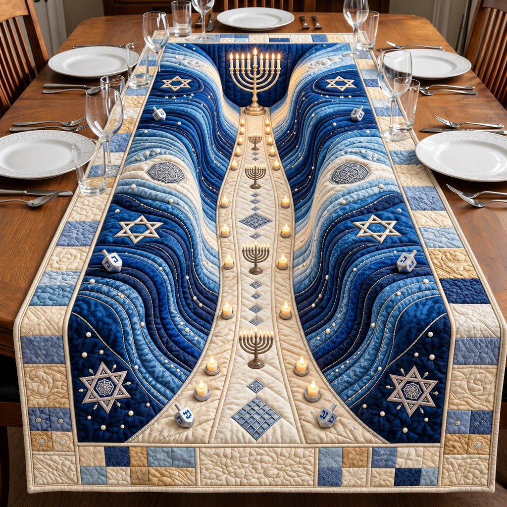 Blue Wave Hanukkah Star Table Runner