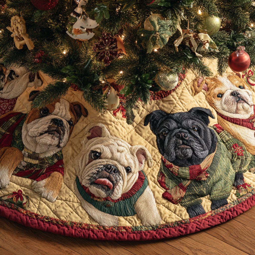 Bulldogs in Christmas Sweaters Christmas Tree Skirt
