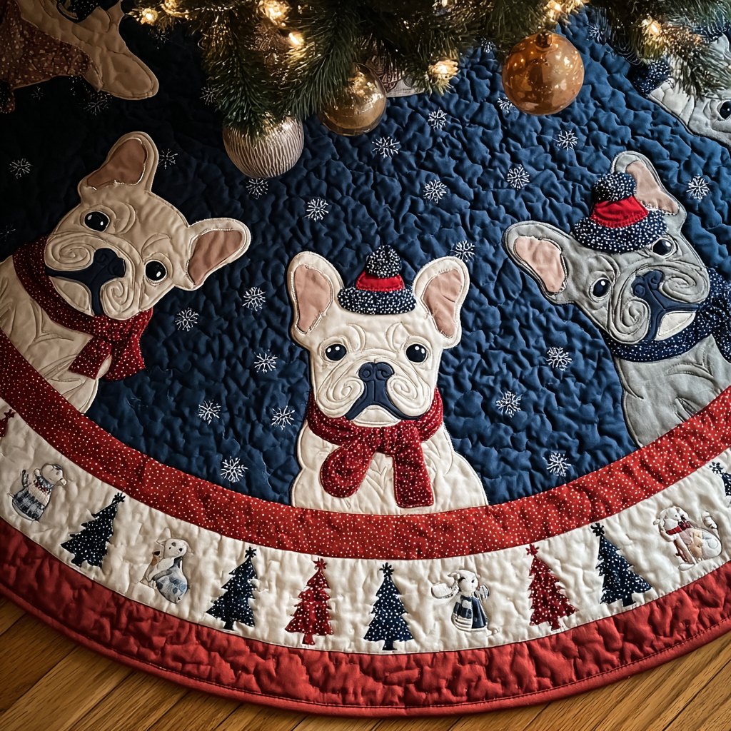Happy French Bulldog Christmas Tree Skirt