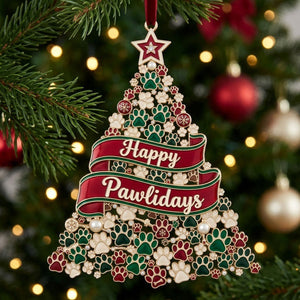 Happy Pawlidays Paw Print Tree Christmas Ornament - Made to Order Gift