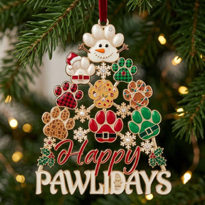 Happy Pawlidays Paw Stack Snowman Christmas Ornament - Made to Order Gift