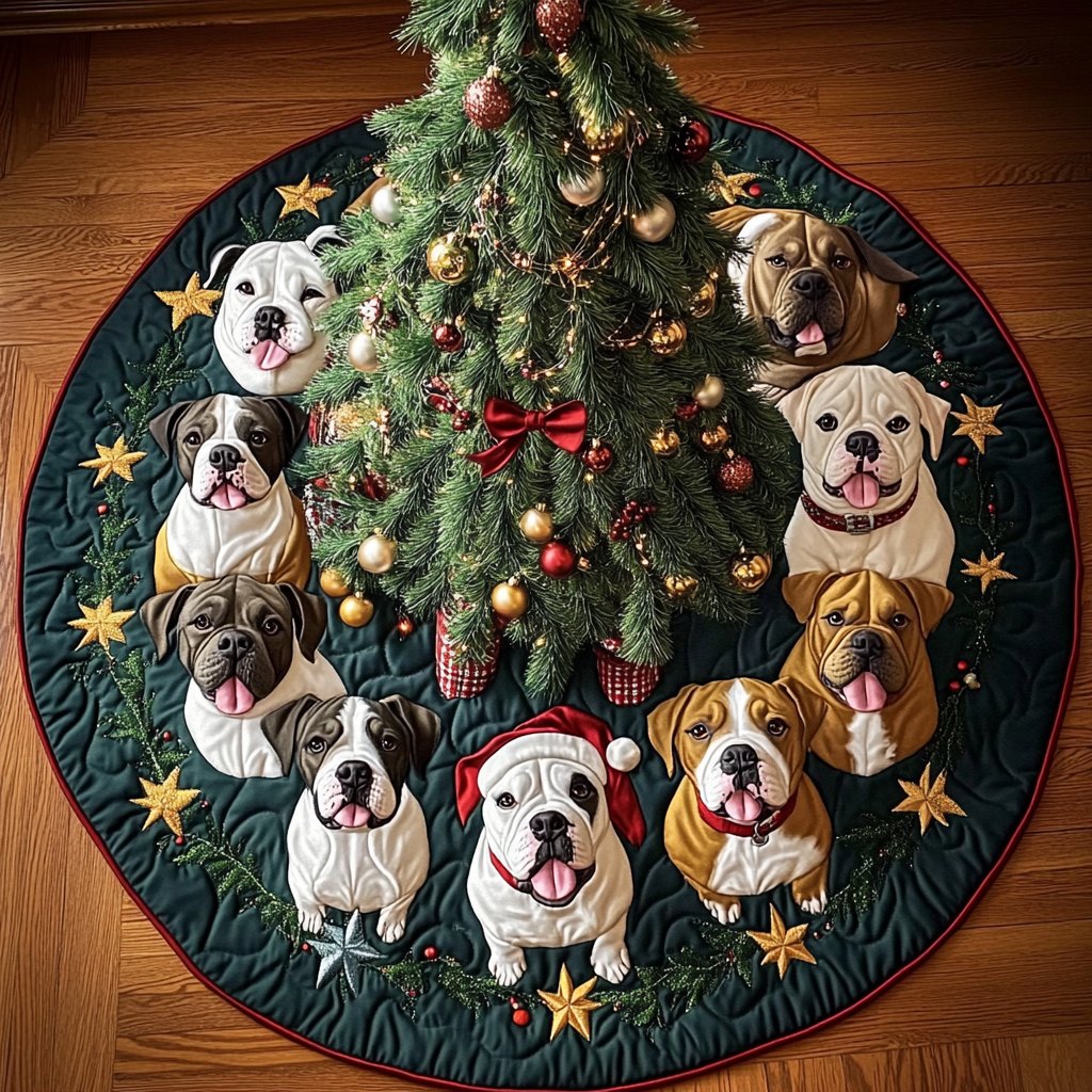 Happy Pitbull Christmas Tree Skirt