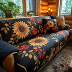 Sunflowers on Navy with Autumn Leaves Sofa Cover