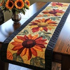 Autumn Sunflowers on Dark Panel Table Runner