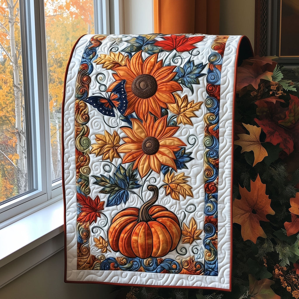 Sunflowers and Pumpkin on Cream Table Runner