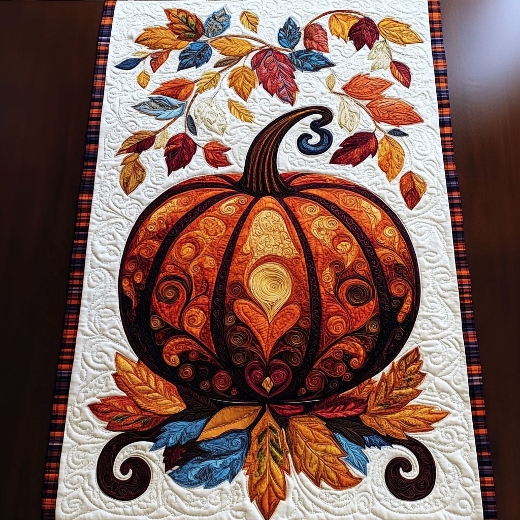 Decorative Orange Pumpkin with Scrolls Table Runner