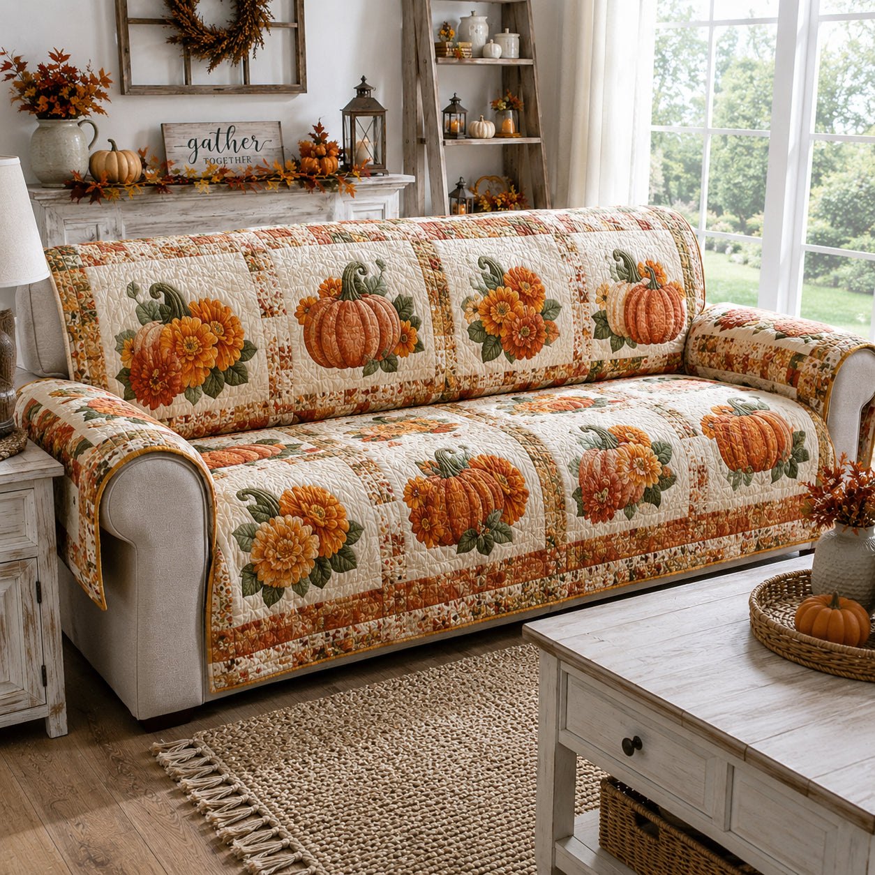 Harvest Pumpkin Market Sofa Cover