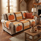 Orange Pumpkins on Cream and Leopard Sofa Cover