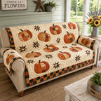 Pumpkins and Stars on Cream Quilt Sofa Cover