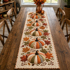 Autumn Pumpkins and Falling Leaves Table Runner