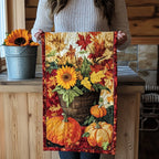Sunflower Bucket with Small Pumpkins Table Runner