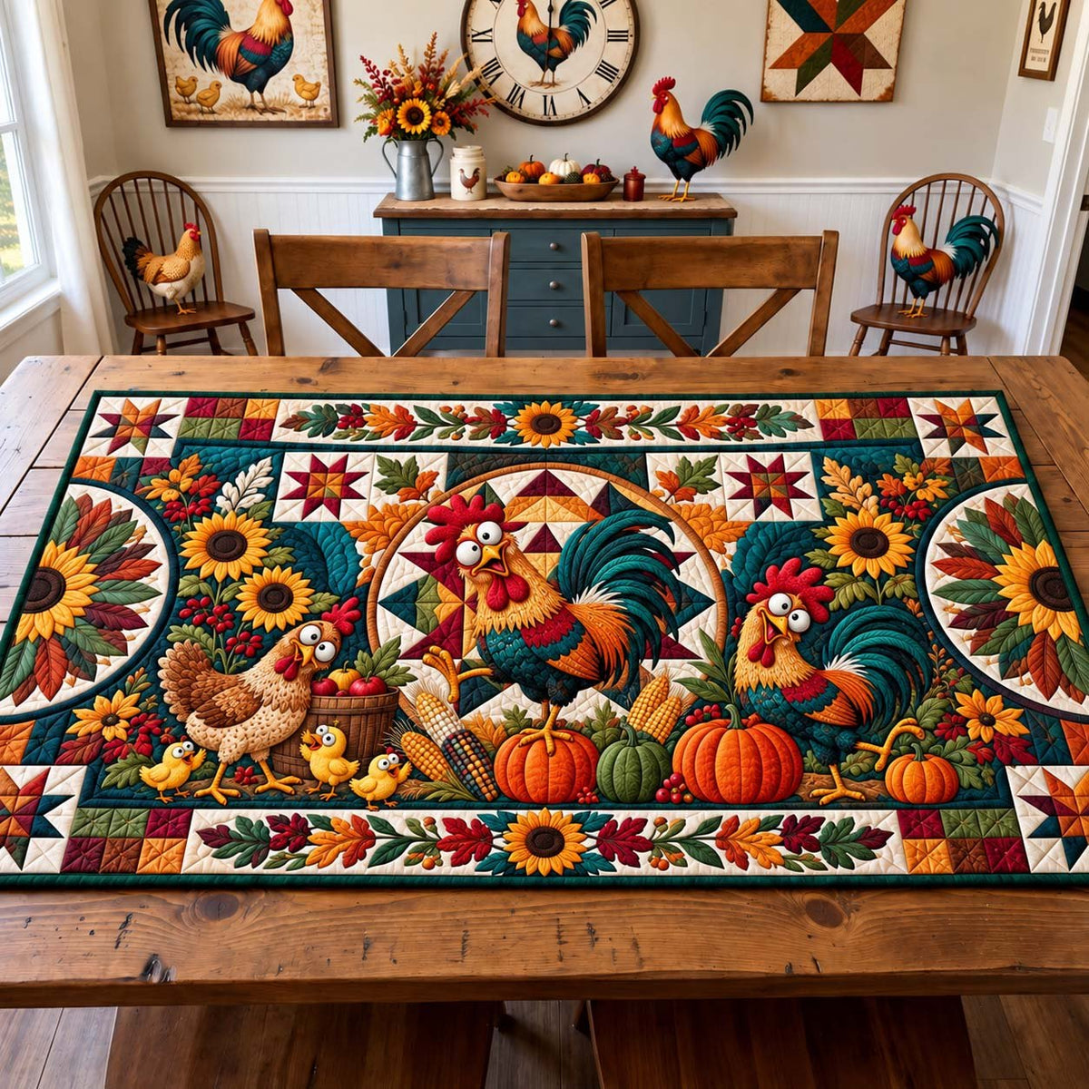 Harvest Rooster Homestead Table Runner
