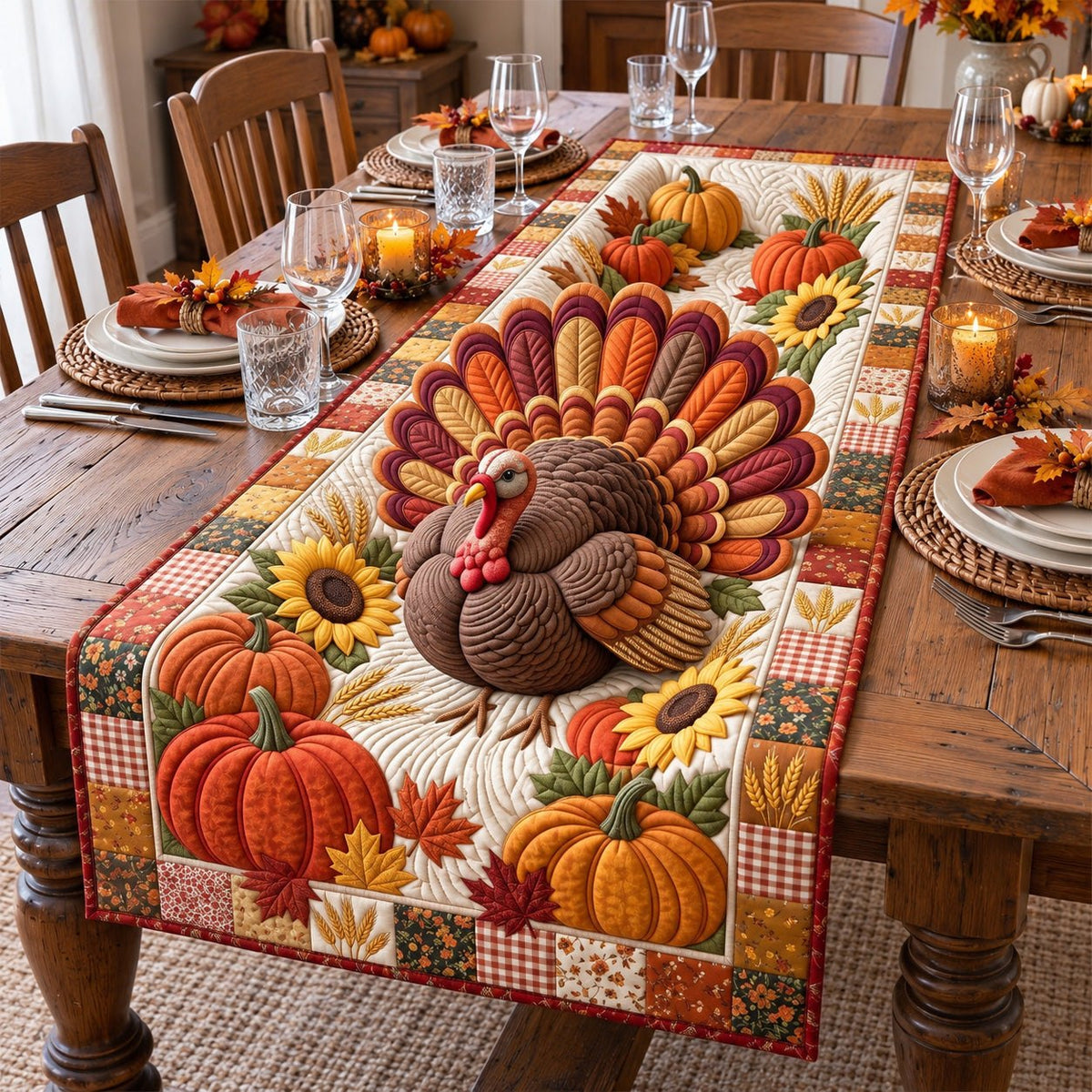 Sunflower Pumpkin Harvest Turkey Table Runner