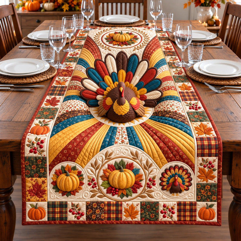 Patchwork Sunburst Harvest Turkey Table Runner