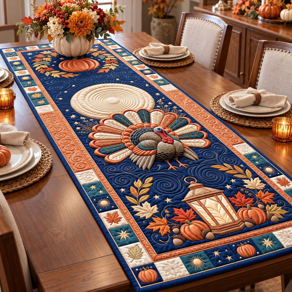 Navy Lantern Harvest Turkey Table Runner