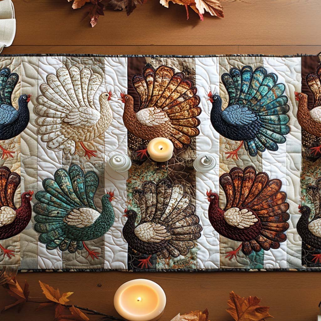 Turkeys on Cream Stripes Table Runner