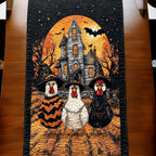 Halloween Chickens Before Haunted House Table Runner