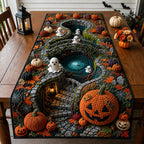 Haunted Well with Ghosts and Jack o Lanterns Table Runner