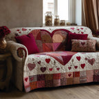 Hearts in Burgundy and Rose Patchwork Sofa Cover