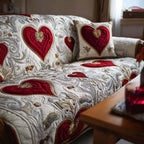 Red Hearts on White Swirl Quilt Sofa Cover