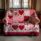 Hearts on Pink Patchwork Sofa Cover