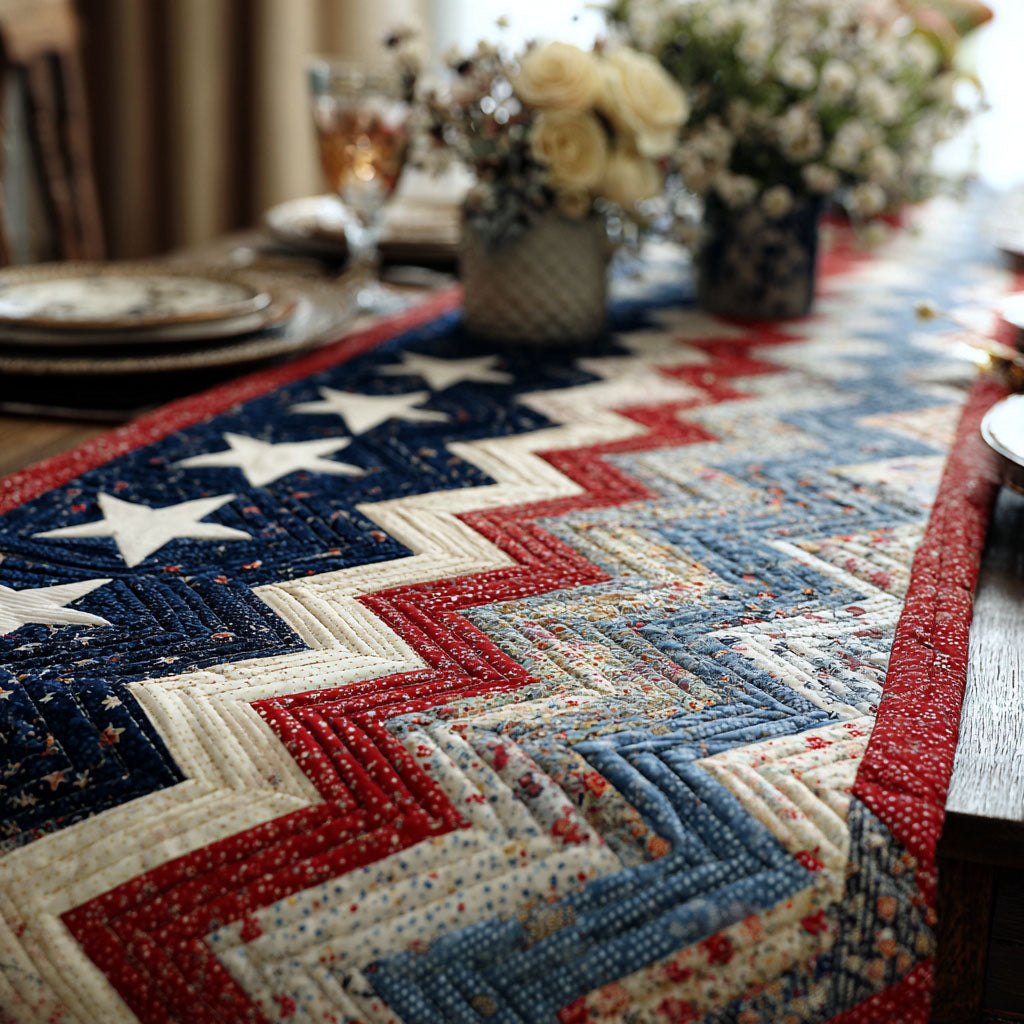 Patriotic Chevron Stars and Stripes Table Runner