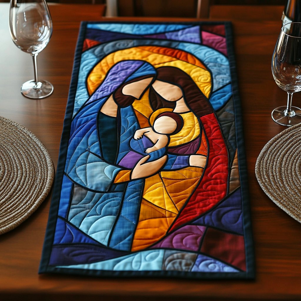 Stained Glass Holy Family Table Runner