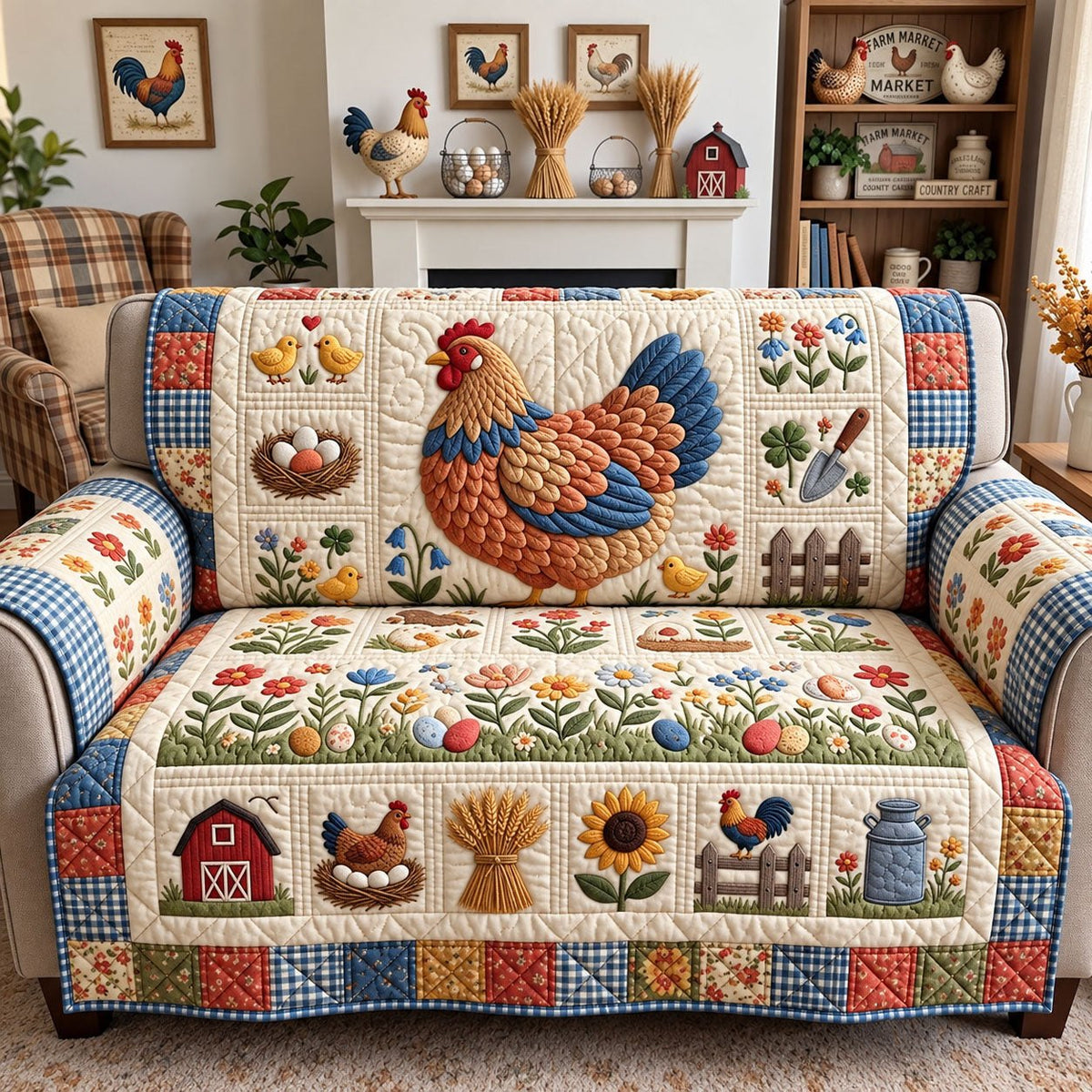 Hen and Chicks Farm Sofa Cover
