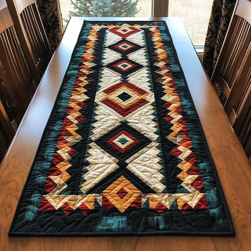 Southwest Diamonds on Teal Table Runner