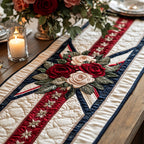Roses with Red White Blue Ribbons Table Runner
