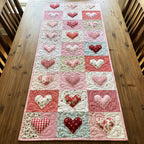Pink Heart Squares Patchwork Table Runner