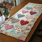 Hearts on Pale Blue Patchwork Table Runner