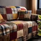 Muted Country Plaid Squares Sofa Cover