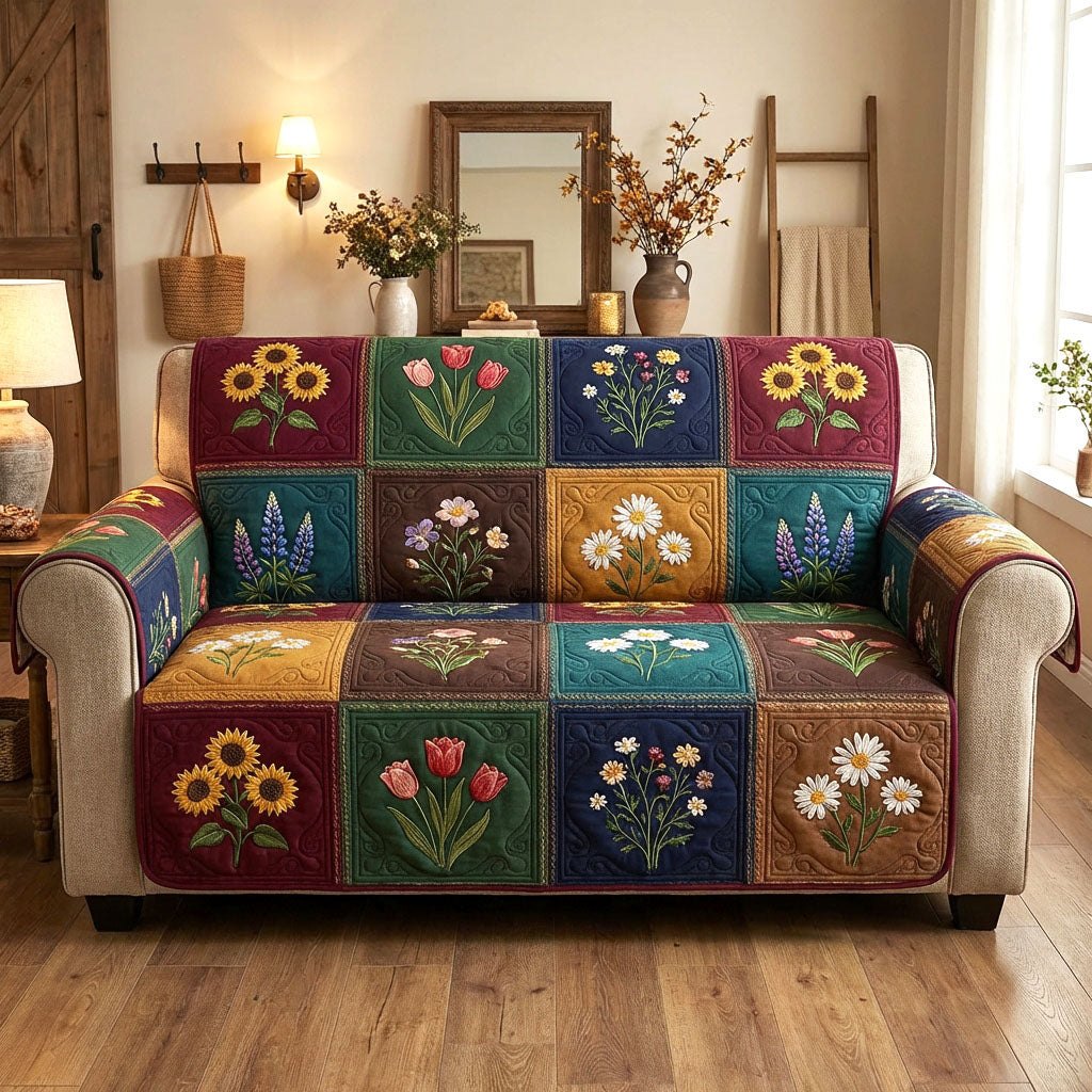 Garden Flower Blocks in Jewel Tones Sofa Cover