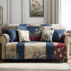 Blue Floral and Denim Patchwork Sofa Cover