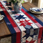 Red and Blue Patchwork Stars Table Runner