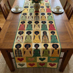 Women Portraits with Heart Blocks Table Runner