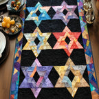 Colorful Stars on Black Background Table Runner