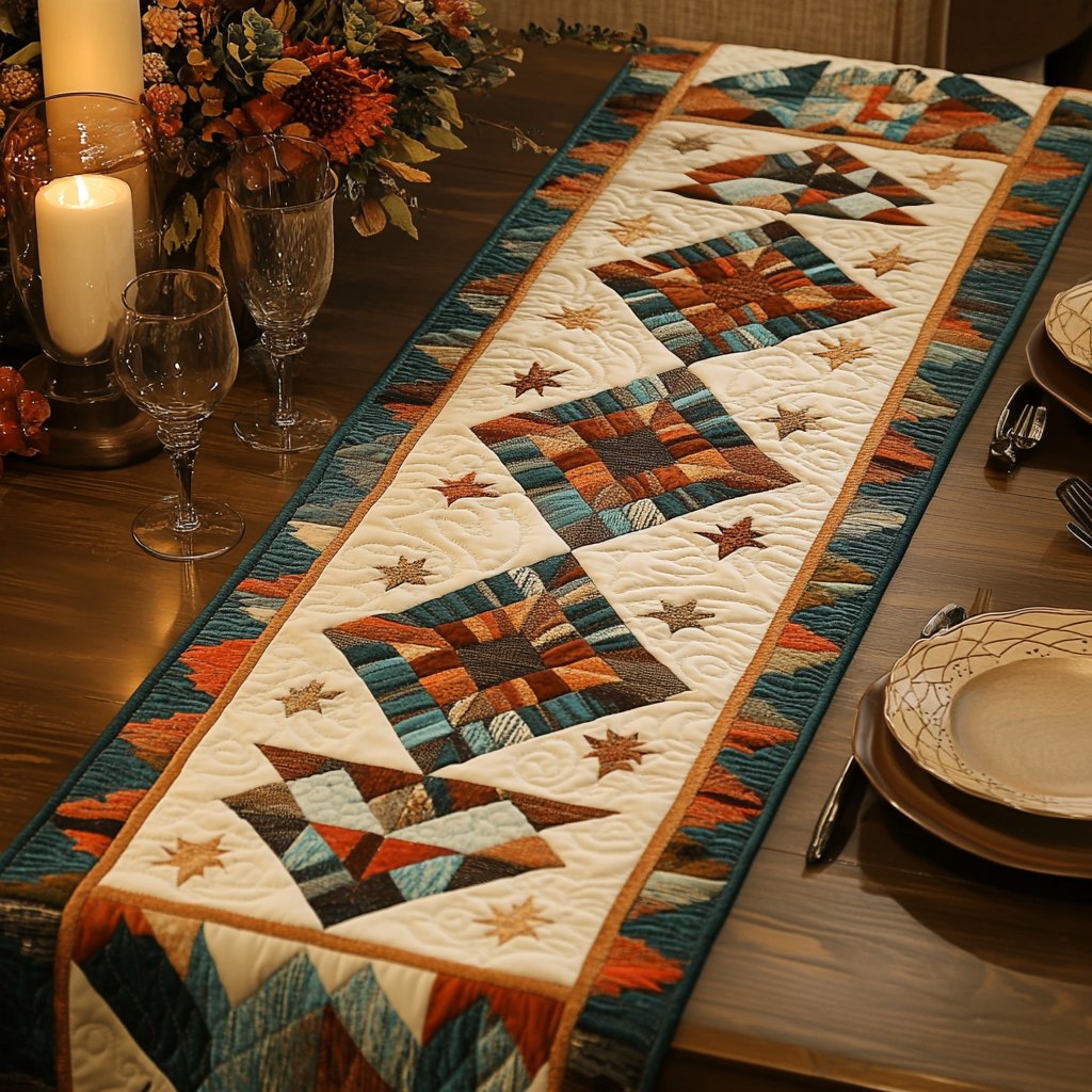 Star Blocks in Earthy Tones Table Runner