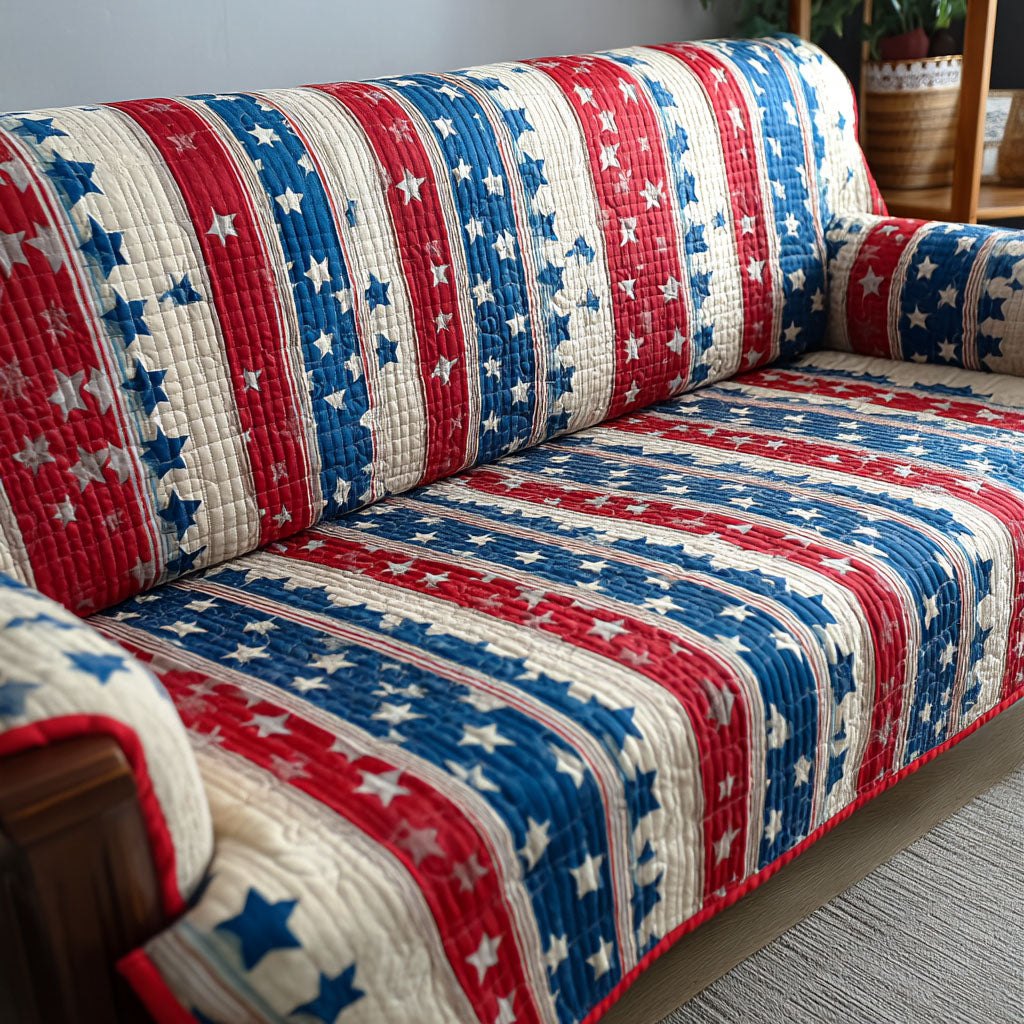 Stars on Red and Blue Stripes Sofa Cover