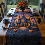Haunted House Under Purple Sky Table Runner
