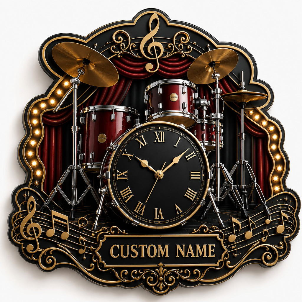 Drummers and Percussionists Custom Name Wall Clock — personalized with a custom name