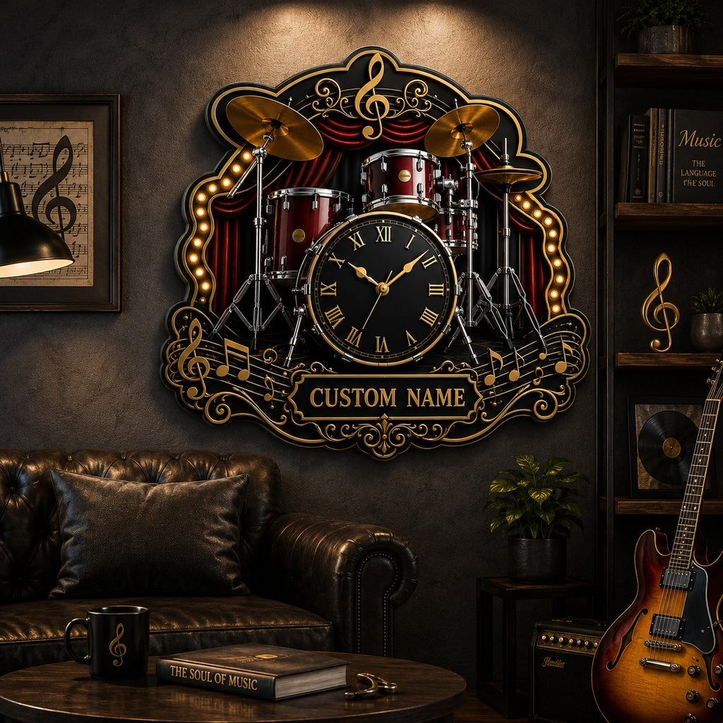 Drummers and Percussionists Custom Name Wall Clock — personalized with a custom name