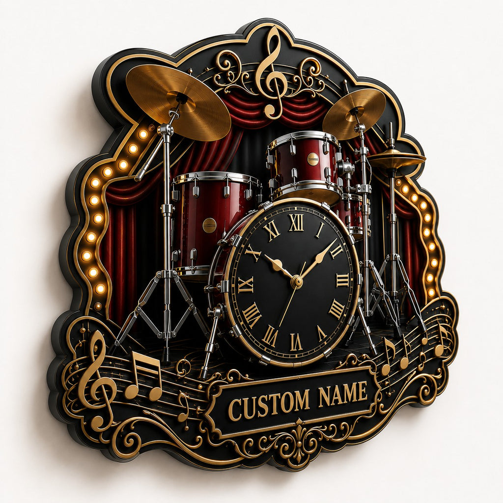 Drummers and Percussionists Custom Name Wall Clock — personalized with a custom name