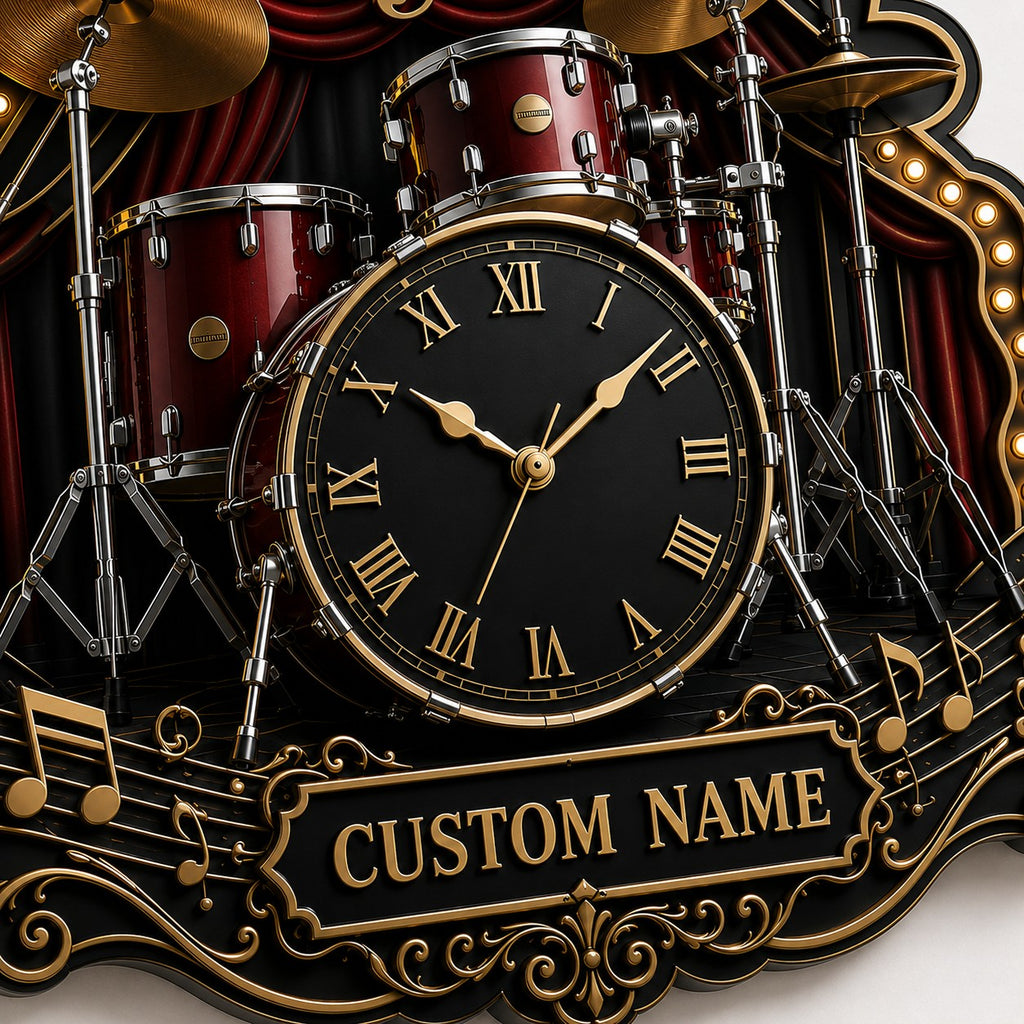 Drummers and Percussionists Custom Name Wall Clock — personalized with a custom name