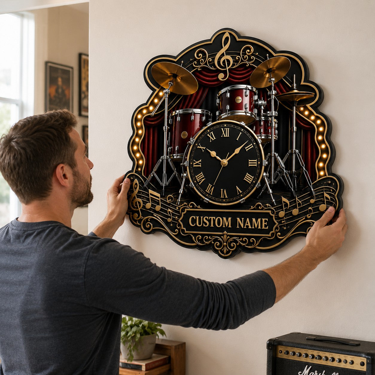 Drummers and Percussionists Custom Name Wall Clock — personalized with a custom name