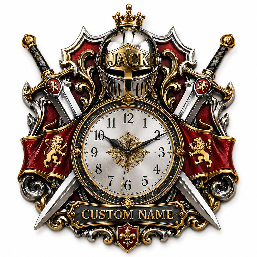 Medieval Sword Custom Name Wall Clock — personalized with a custom name