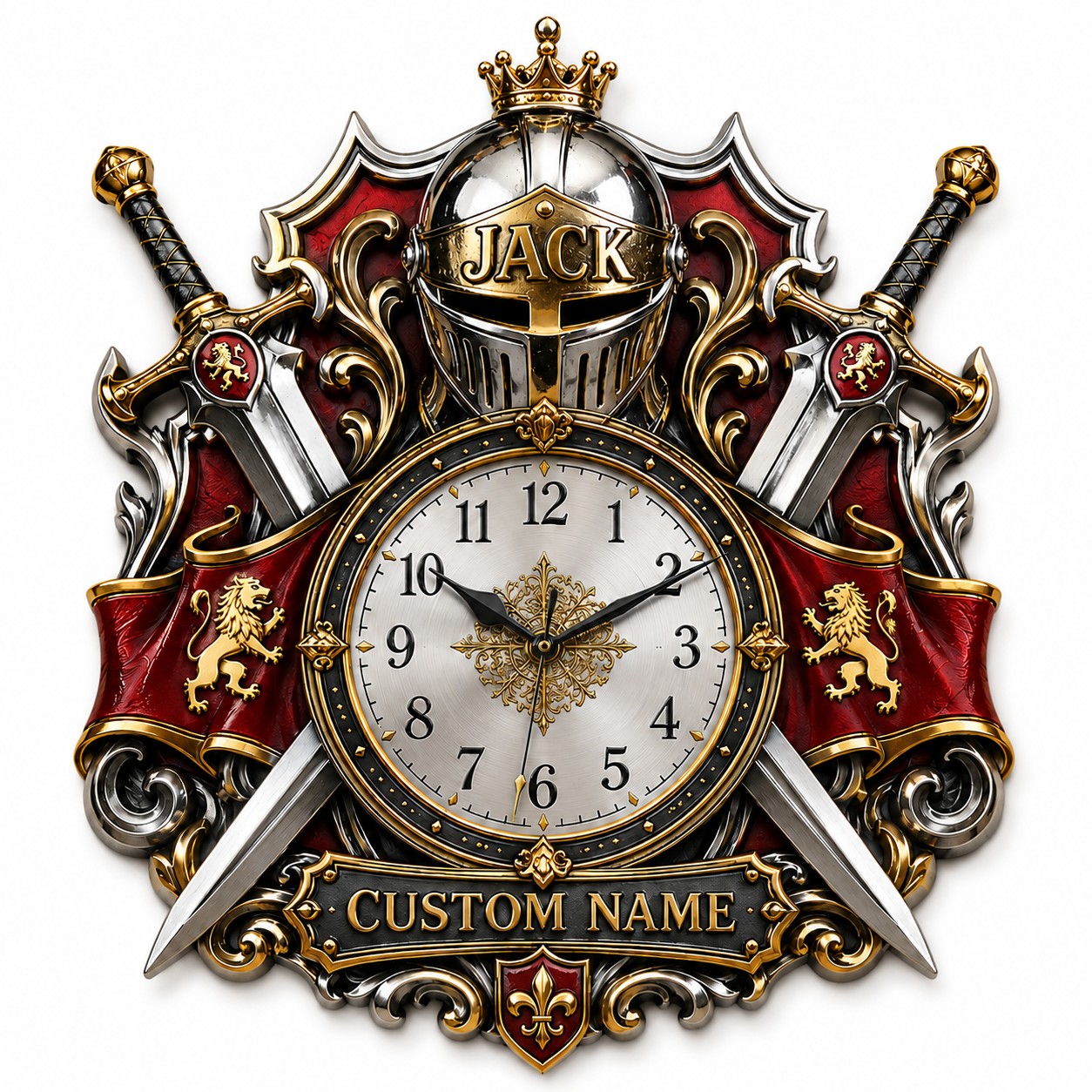 Medieval Sword Custom Name Wall Clock — personalized with a custom name